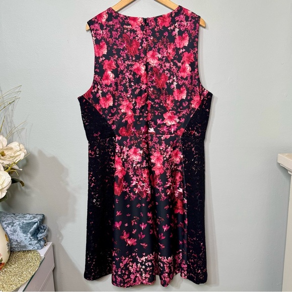 Roz & Ali Lace and Floral Sleeveless Fit & Flare Dress Red Pink Plus Size 20 - Picture 9 of 11